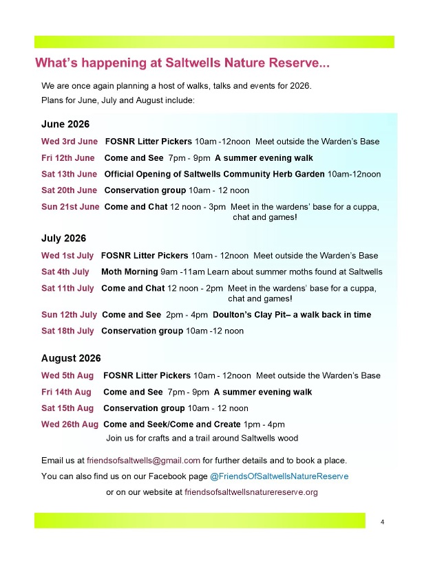 Friends of Saltwells Nature Reserve - June, July and August Events